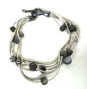 Silver Tone Rope Chain Multi Strand Hematite Disc Beaded Bracelet Hook Eye