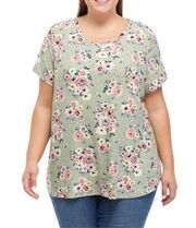 Womens Planet Gold Plus Sized Peached Floral Daily Shirt Top - Sz 2X