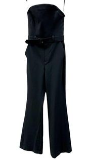 NWT A.L.C Kate Strapless Twill Flare Leg Belted Jumpsuit Black Women's Size 0