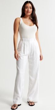 Abercrombie Linen-Blend Tailored Wide Leg Pant in White