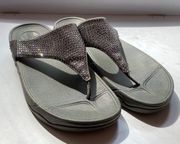 FitFlop Lulu Rhinestone Thongs Flip Flops Gray Graphite Comfort Sandals Summer