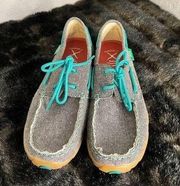 Twisted X grey/teal lace up moccasins women’s shoe size 9