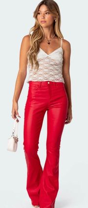 Edikted Red Luna Leather Flared Pants