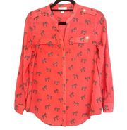 Charter Club Zebra Print Long Sleeve Button Front Shirt Salmon Pink PS NWOT