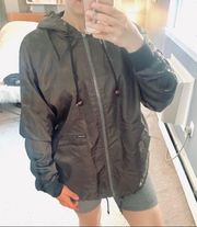 Guess olive green satin hooded bomber jacket