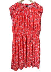 Ann Taylor Orange Floral Lined Pullover Comfy Cinch Waist Sleeveless Dress