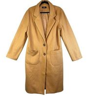 Lulu's Jacket Women's XL Tan Style Squad Wool Blend Two Button Long Trench Coat