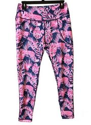 Simply Southern Palm Tree Leaves Tropical Pocket Leggings Pink Blue Size Medium