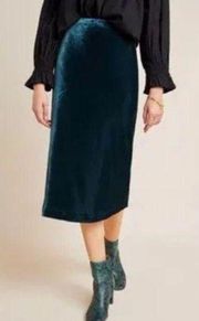 Maeve Dark Green Velvet MIDI High Waist Skirt