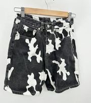 Et Clet Shorts Women SMALL Black White Cow Print Denim High-Rise Pockets