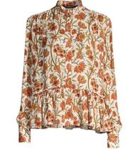 DEREK LAM Silk Paisley Ruffle Hem Blouse