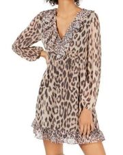 NEW NWT BAR III Animal Print Ruffled Dress Beige Tan Black Leopard Cheetah Small