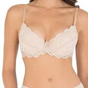 Smart & Sexy Push Up Bra 34C Add 2 Cup Sizes Buff Lace Underwire Padded Feminine