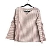 NWOT Hayden Cotton Linen Flare Sleeve Stripe Top V-Neck Breathable Medium