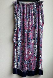 Free People Satin Mixed Floral Lounge Pants Size XL Wide Leg Raw Waist