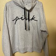 PINK Grey Drawstring Cowl Neck Sweatshirt