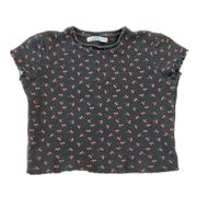 Black Cherry Small Cropped Top Ripped Waffle Knit Ruffle Stretchy y2k Pull&Bear