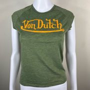 Von Dutch Short Sleeve Raglan Signature Tee Olive with Yellow Text M