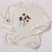 Classic Elements vanilla cream embroidered floral bird nest pullover sweater S