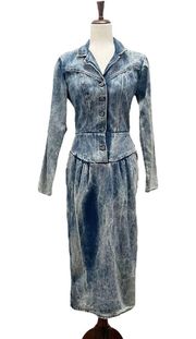 Vintage 80s Hollywood Blvd Acid Wash Denim Western Cowgirl Dress Women’s Size 6