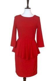 Belle Badgley Mischka Women's Peplum Stretch Ponte Pencil Dress Red Size 4