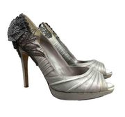 Karen Millen Formalwear Heels Gray Crochet Applique Open Toe EU 41 US 10