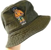 Ralph Lauren embroidered bear bucket hat company olive green sz s/m cotton