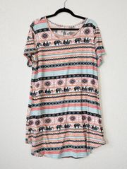 Bobbie  Multicolored Elephant Stiped T-Shirt Dress Size 1X