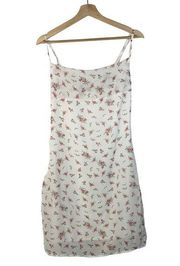 SheIn  White Pink Rose Floral Cowl Drape Slip Mini Dress XS