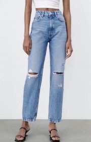 Zara Classic Mom Fit Jeans - High Rise Ankle Length and Distressed