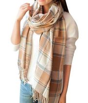 Cozy Fall Feel Oversized Plaid Blanket Scarf with Fringe Hem Shaw Wrap Cape