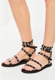 New Missguided Studded Gladiator Black Sandals in Size 8