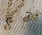 Gold Heart Necklace with front clasp and matching earrings