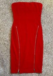 Sans Souci Red Strapless Bodycon Dress Formal Party Medium Gold Zipper Detail