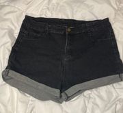 Black Denim Cuffed Shorts 