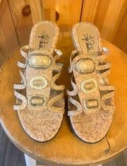 LIFE STRIDE MAN MADE CORK SANDAL SHOES Flat JEWEL TOPS FAUX PEARL TOPS URBAN 8.5