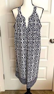 Tacera|| Navy/ white print sleeveless sundress.  White is textured (see picture)