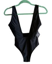 sexy black plunge neckline one piece swimsuit, NEW, size US 6