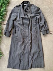 Vtg JG Hook Military Collar Buttoned Long Trench Coat Jacket Gray Size 6