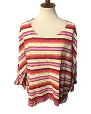 Linen Cynthia Striped Red Orange Multicolor Linen Blend Boxy Fit Top size xl

Co