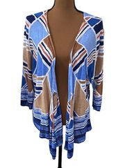 NIC + ZOE Seaglass abstract print linen blend open drapey cardigan size 1X