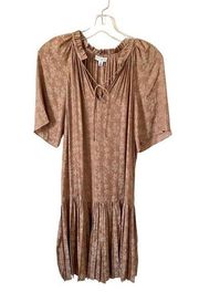 Current Air Los Angeles Tie Pleated Floral Midi Dress Tan Size XS