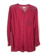 3/$30 Ruff Hewn | Red Crochet Button Up Shirt