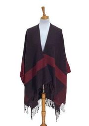 Soft Surroundings Plaid Poncho Maroon One Size Boho Lagenlook Southwestern Boho