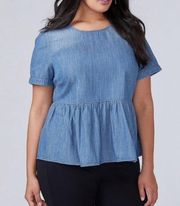 Lane Bryant Tie Back Peplum Chambray Top Size 14/16