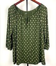 Garnet Hill Green Floral 3/4 Balloon Sleeve Blouse