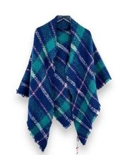 Vince Camuto plaid wrap poncho shawl blue green