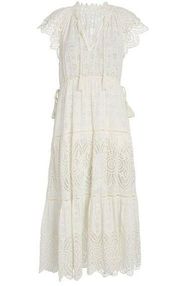 NWT Ulla Johnson Gianna in Pristine Ivory Eyelet Tassel Tie Midi Dress 6 $695