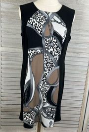 DRESS BARN Sleeveless Sheath Dress Stretchy Black w Chain & Animal Print-14