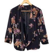 Black Floral Ruched Blazer Jacket